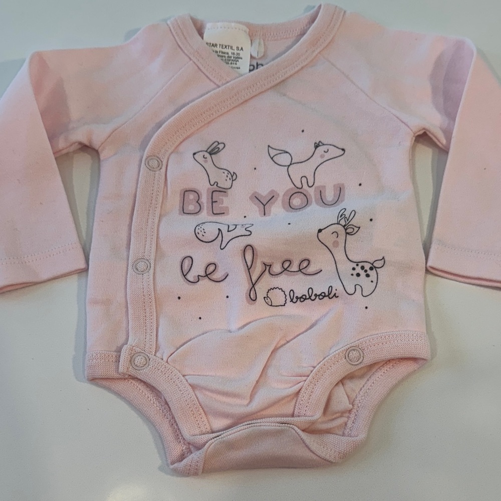 Boboli Newborn Pink Long Sleeve Kimono Bodysuit Be You Be Free Graphic 1M